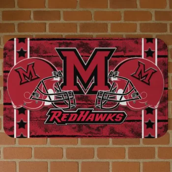 Miami RedHawks Helmet Illustration Red Doormat