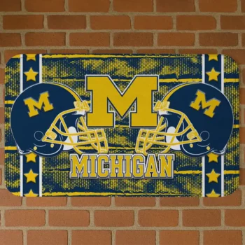 Michigan Wolverines Helmet Illustration Blue Doormat
