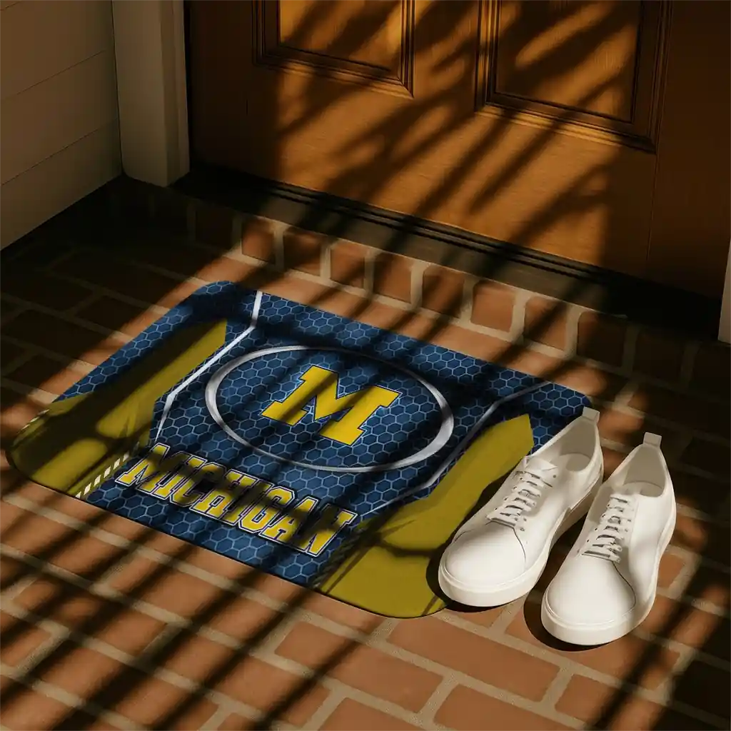 michigan-wolverines-hexagon-oval-blue-doormat-trendy.webp
