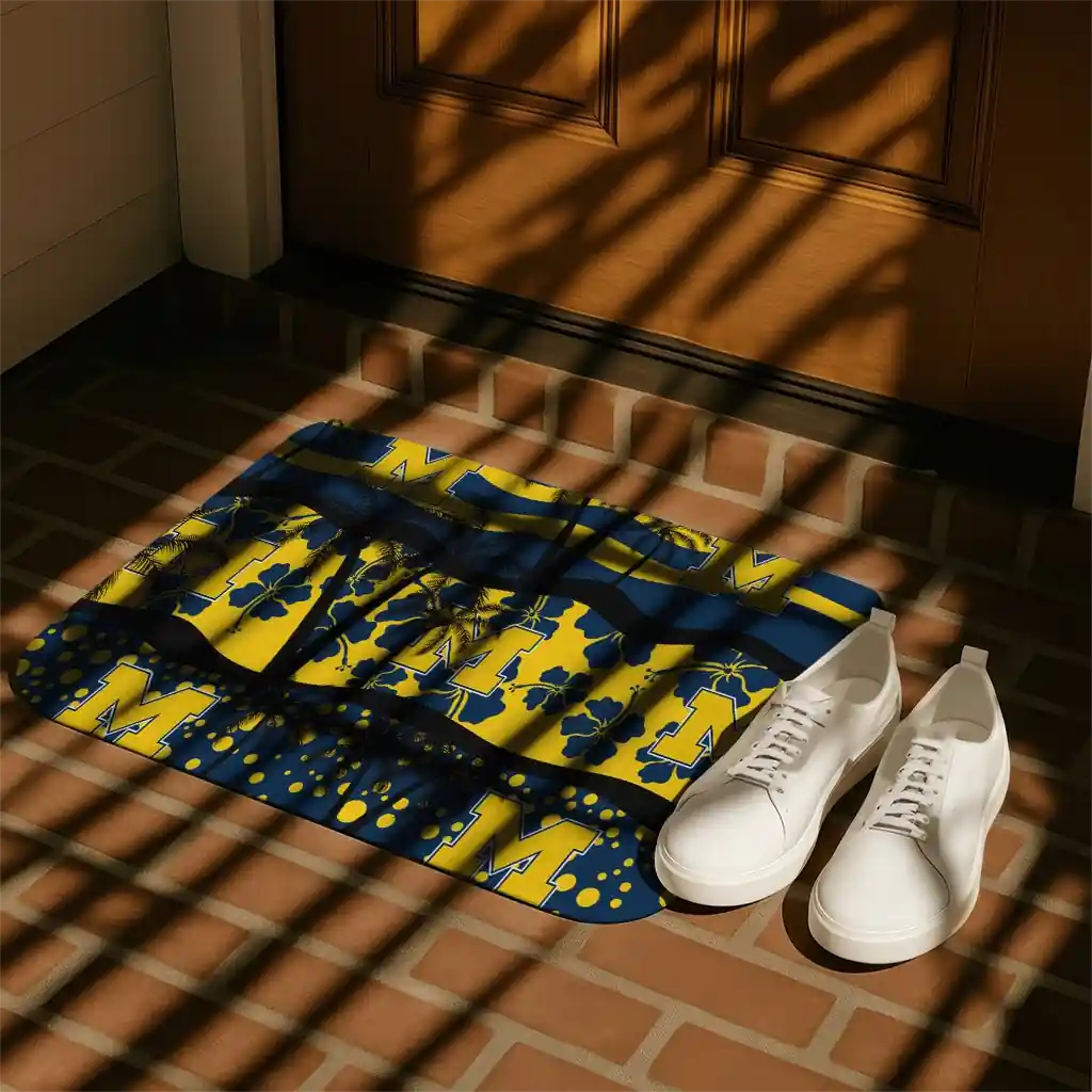 michigan-wolverines-palm-silhouette-blue-black-doormat-trendy.webp