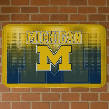 Michigan Wolverines Pixel Blur Blue Doormat