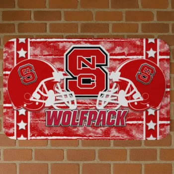 NC State Wolfpack Helmet Illustration Red Doormat