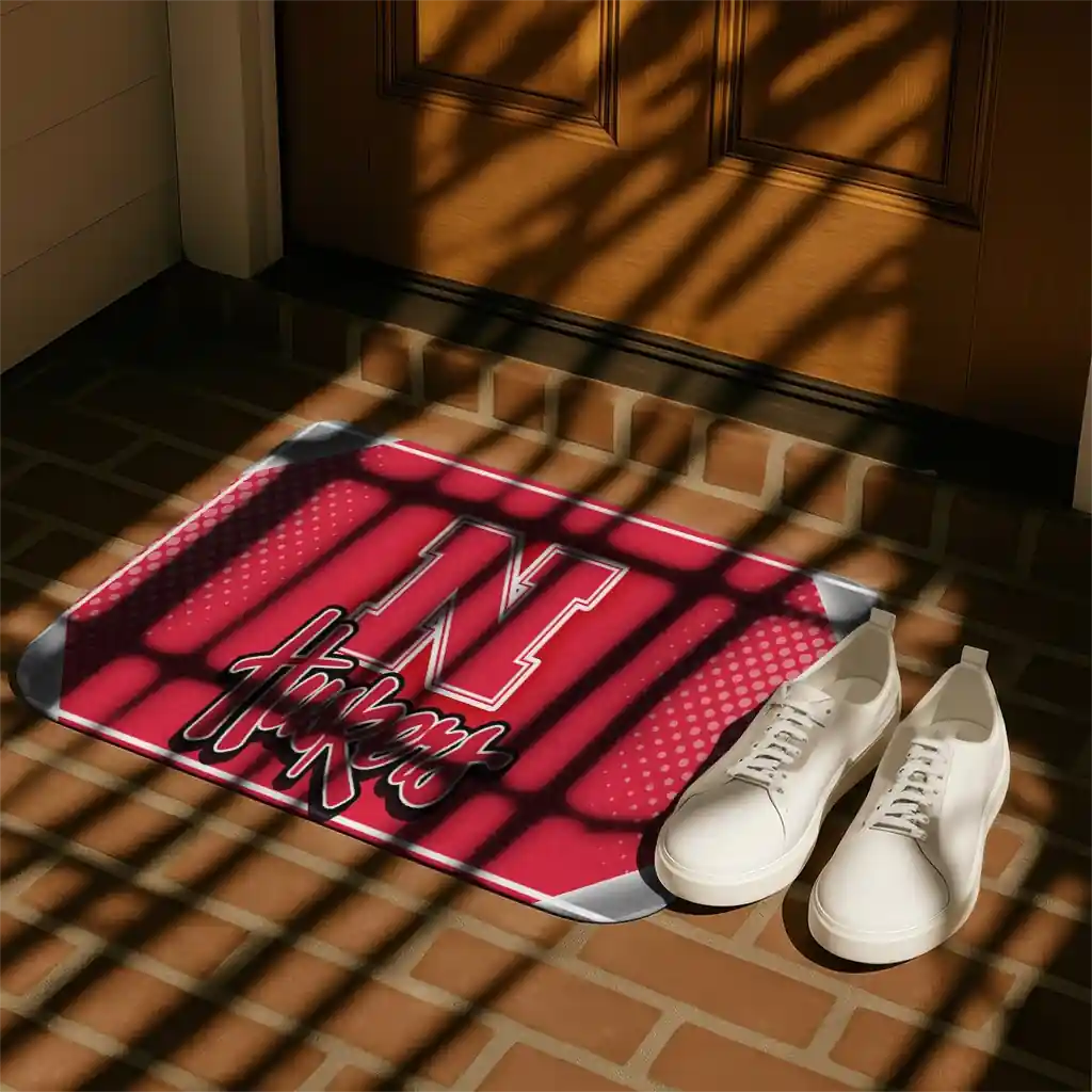 nebraska-cornhuskers-silver-halftone-red-doormat-trendy.webp