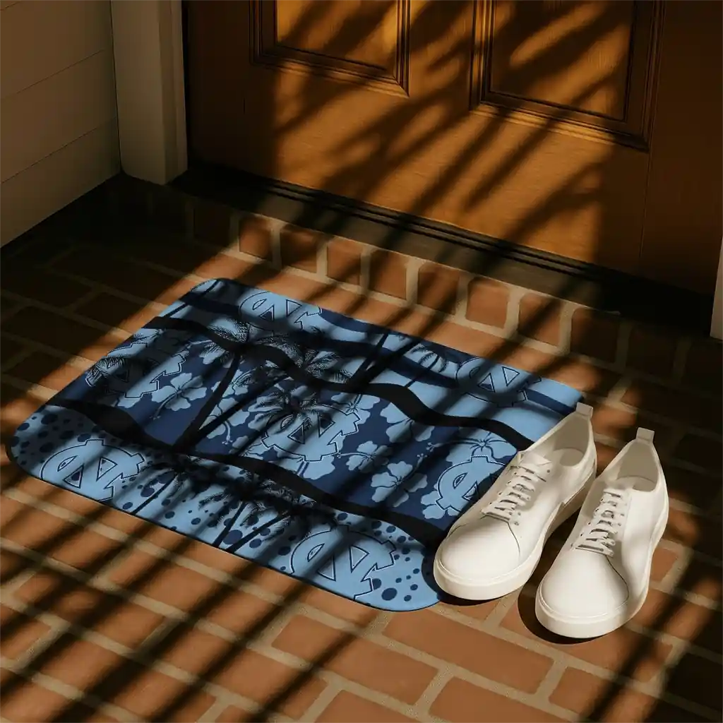 north-carolina-tar-heels-palm-silhouette-light-blue-black-doormat-trendy.webp