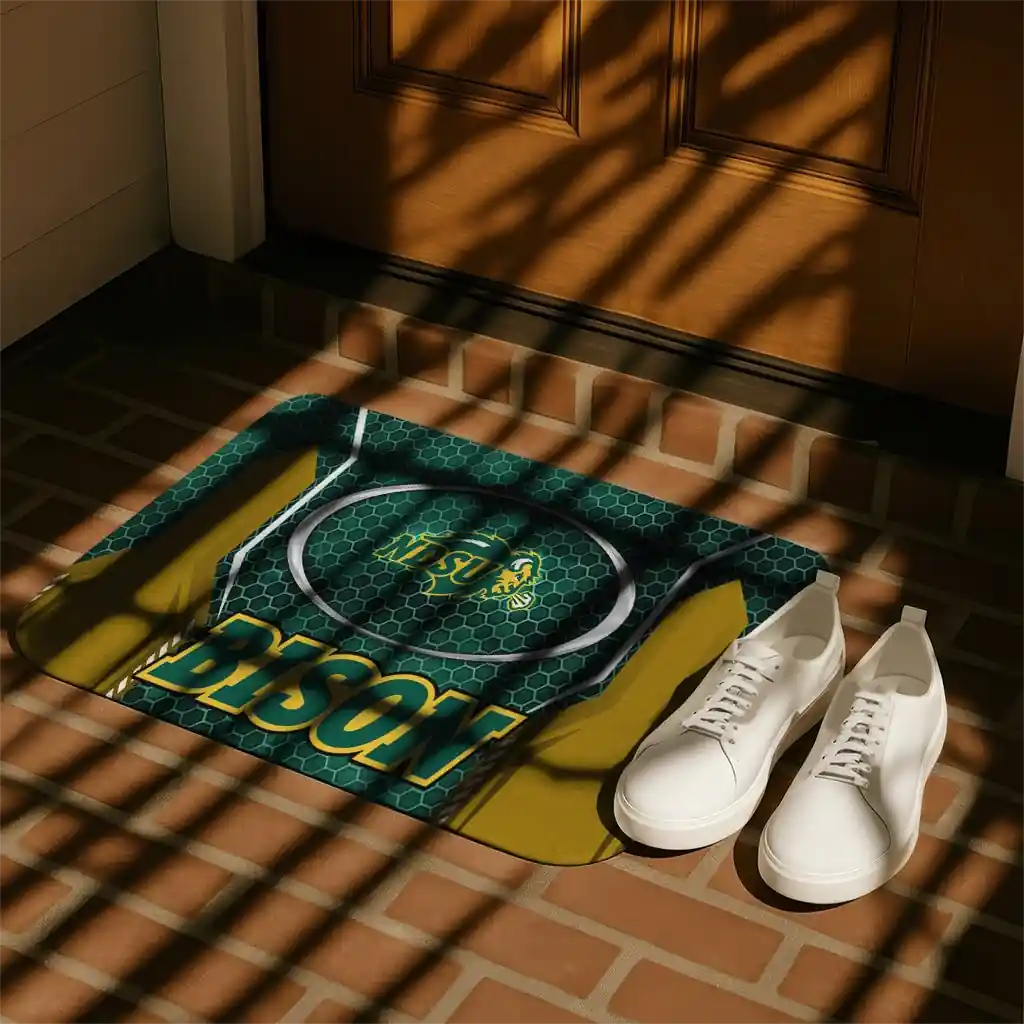 north-dakota-state-bison-hexagon-oval-green-doormat-trendy.webp