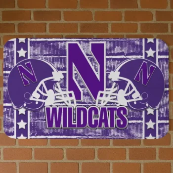 Northwestern Wildcats Helmet Illustration Purple Doormat