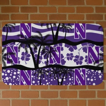 Northwestern Wildcats Palm Silhouette Purple Black Doormat