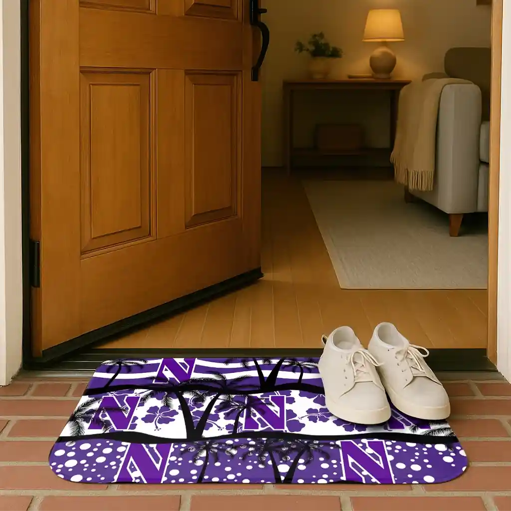 northwestern-wildcats-palm-silhouette-purple-black-doormat-fashion-forward.webp