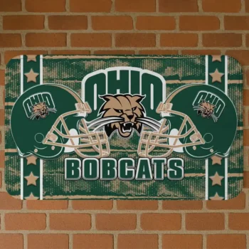Ohio Bobcats Helmet Illustration Green Doormat