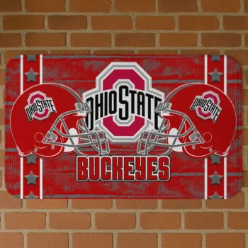 Ohio State Buckeyes Helmet Illustration Scarlet Doormat