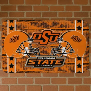 Oklahoma State Cowboys Helmet Illustration Orange Doormat