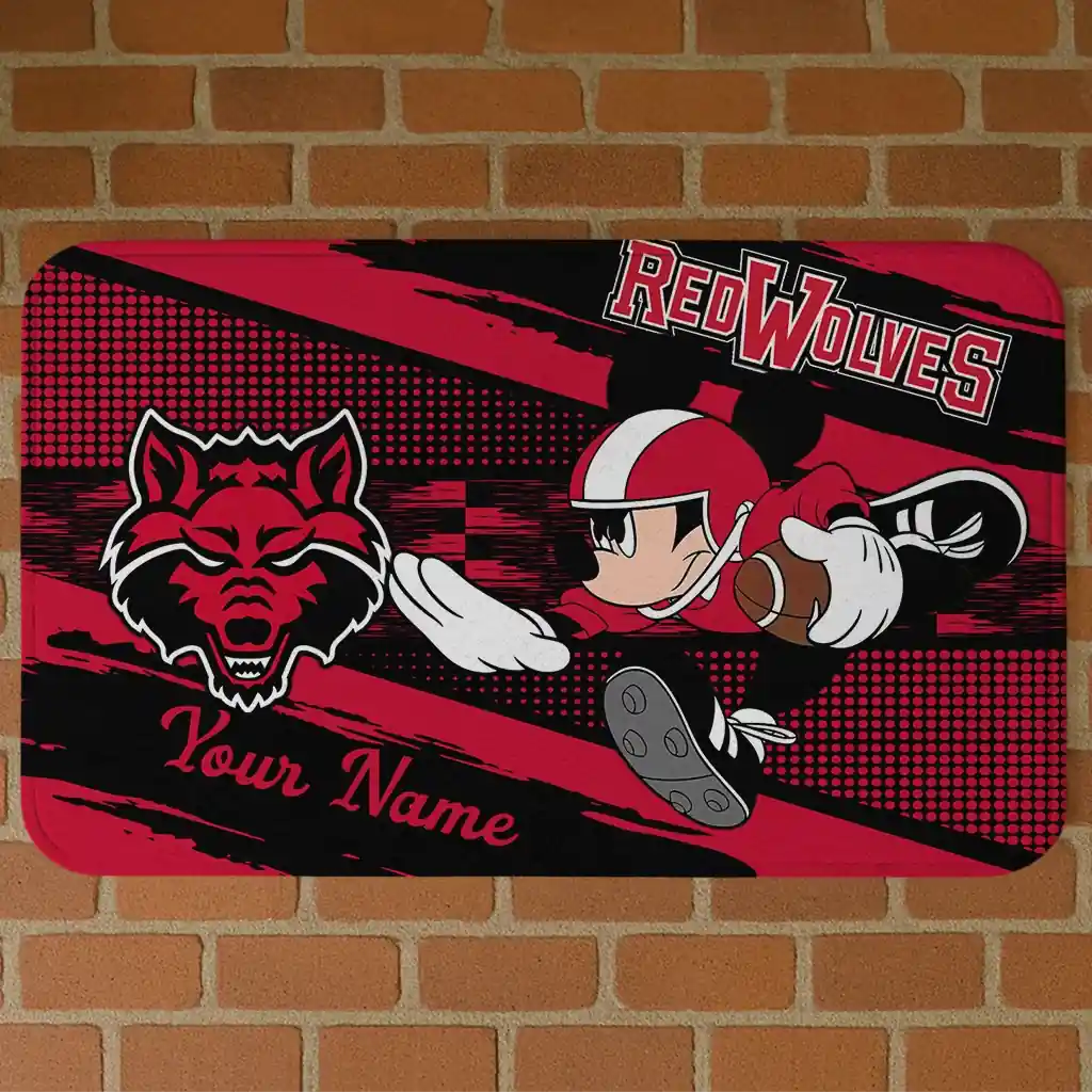personalized-arkansas-state-red-wolves-mickey-quarterback-scarlet-black-doormat-best-selling.webp personalized arkansas state red wolves mickey quarterback scarlet black doormat best selling