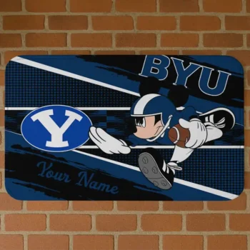 Personalized BYU Cougars Mickey Quarterback Blue Black Doormat