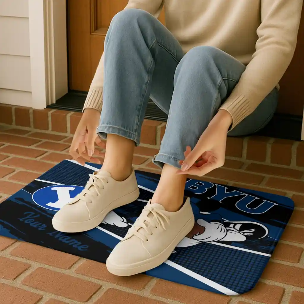 personalized-byu-cougars-mickey-quarterback-blue-black-doormat-top-rated.webp