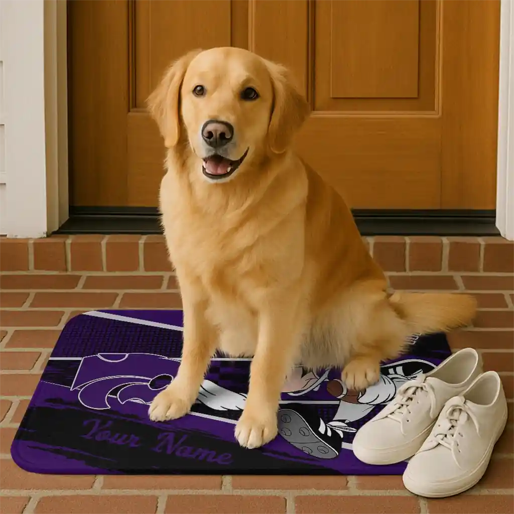 personalized-kansas-state-wildcats-mickey-quarterback-purple-black-doormat-high-quality.webp