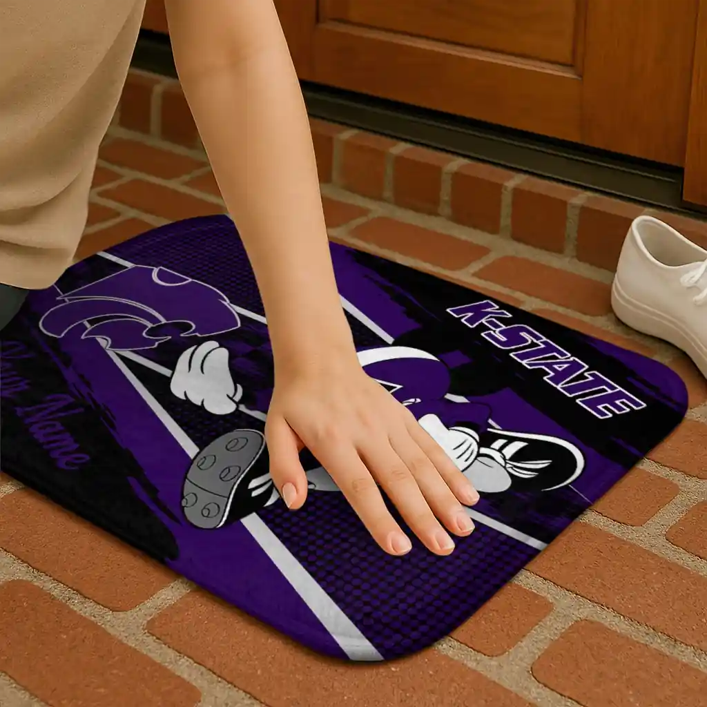 personalized-kansas-state-wildcats-mickey-quarterback-purple-black-doormat-premium-grade.webp