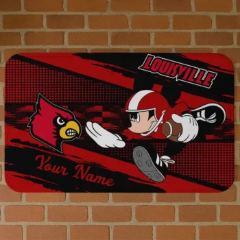 Personalized Louisville Cardinals Mickey Quarterback Red Black Doormat