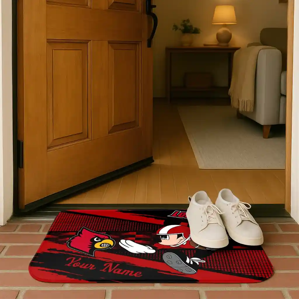 personalized-louisville-cardinals-mickey-quarterback-red-black-doormat-fashion-forward.webp