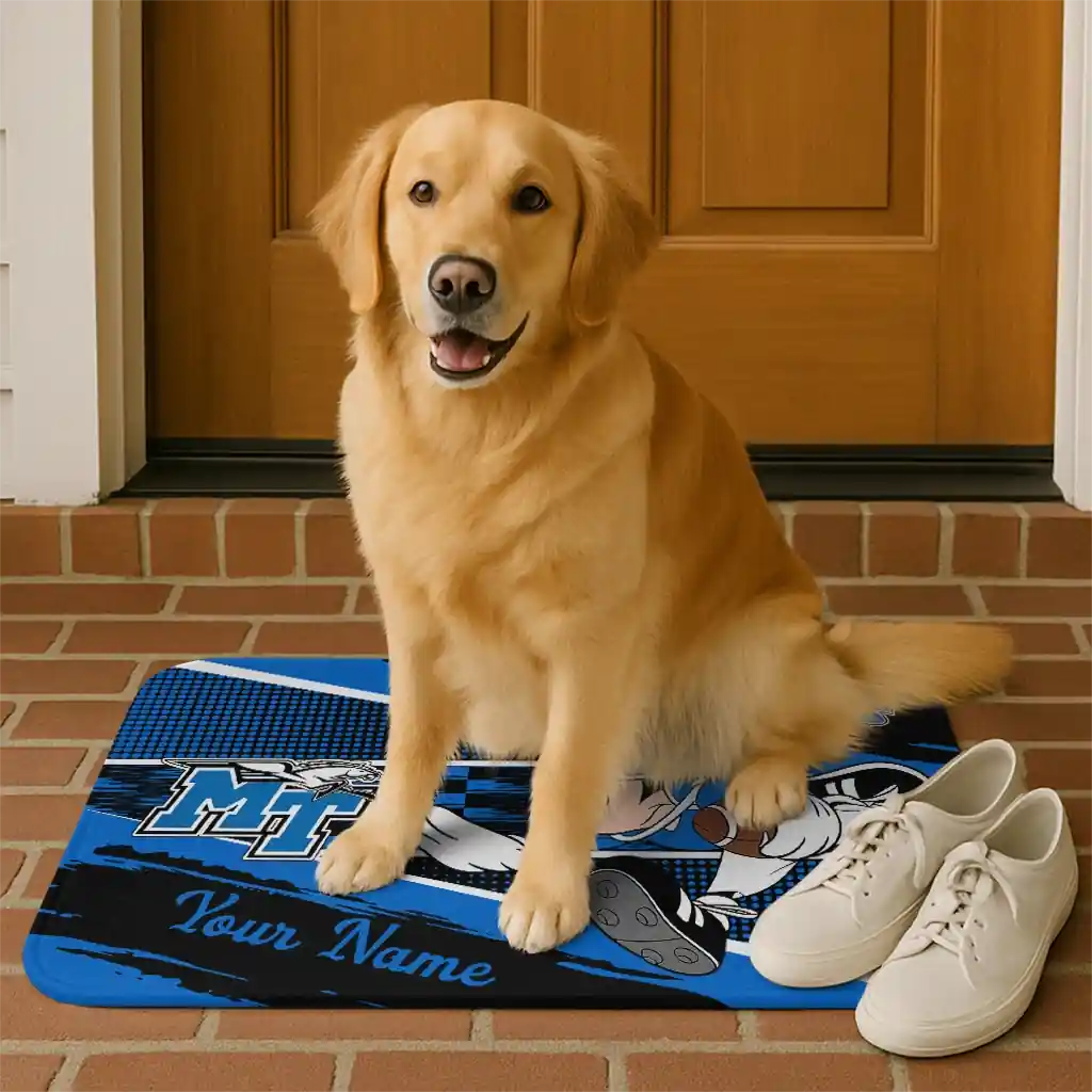 personalized-middle-tennessee-blue-raiders-mickey-quarterback-blue-black-doormat-high-quality.webp