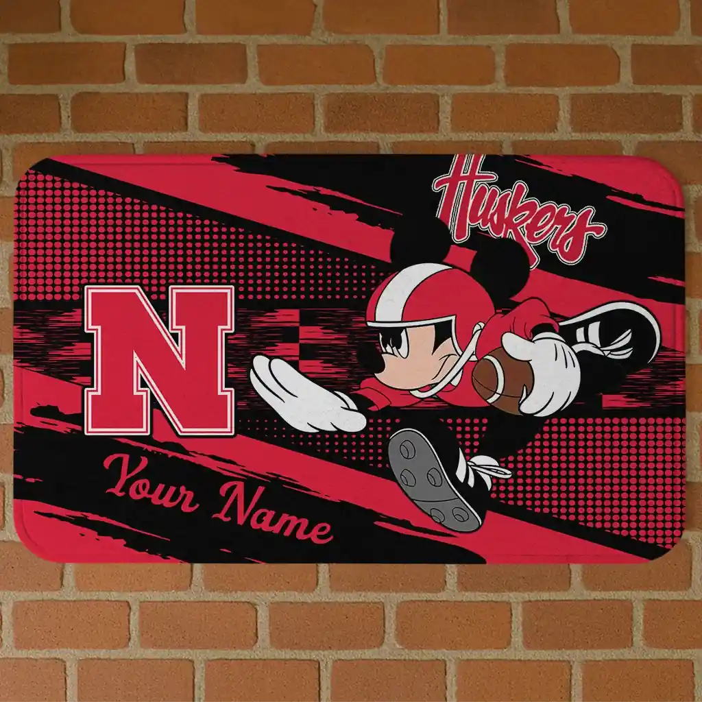 personalized-nebraska-cornhuskers-mickey-quarterback-red-black-doormat-best-selling.webp personalized nebraska cornhuskers mickey quarterback red black doormat best selling