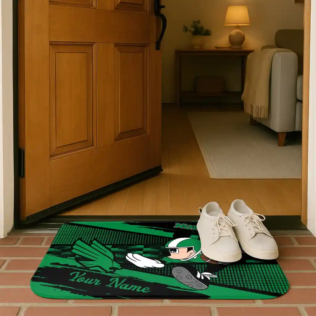 personalized-north-texas-mean-green-mickey-quarterback-green-black-doormat-fashion-forward.webp