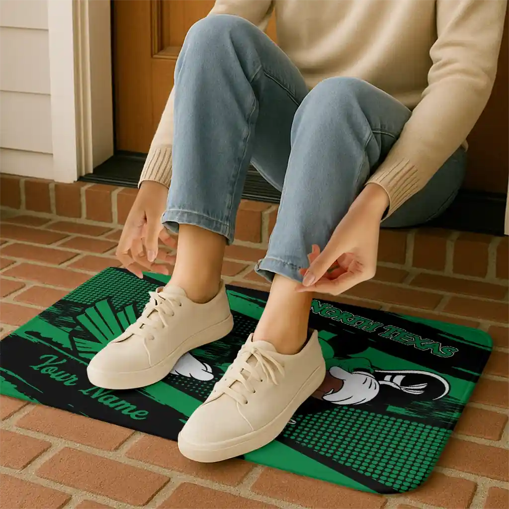 personalized-north-texas-mean-green-mickey-quarterback-green-black-doormat-top-rated.webp