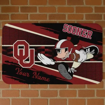 Personalized Oklahoma Sooners Mickey Quarterback Crimson Black Doormat
