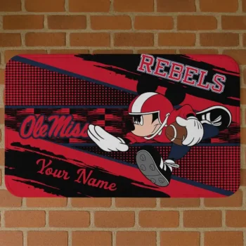 Personalized Ole Miss Rebels Mickey Quarterback Red Black Doormat