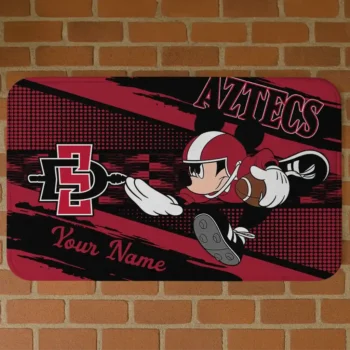 Personalized San Diego State Aztecs Mickey Quarterback Red Black Doormat