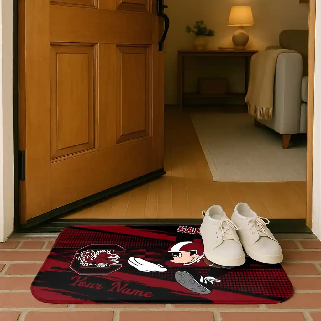 personalized-south-carolina-gamecocks-mickey-quarterback-garnet-black-doormat-fashion-forward.webp