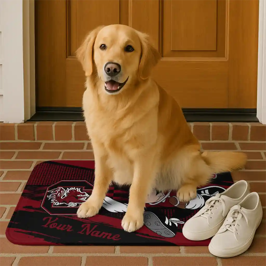 personalized-south-carolina-gamecocks-mickey-quarterback-garnet-black-doormat-high-quality.webp