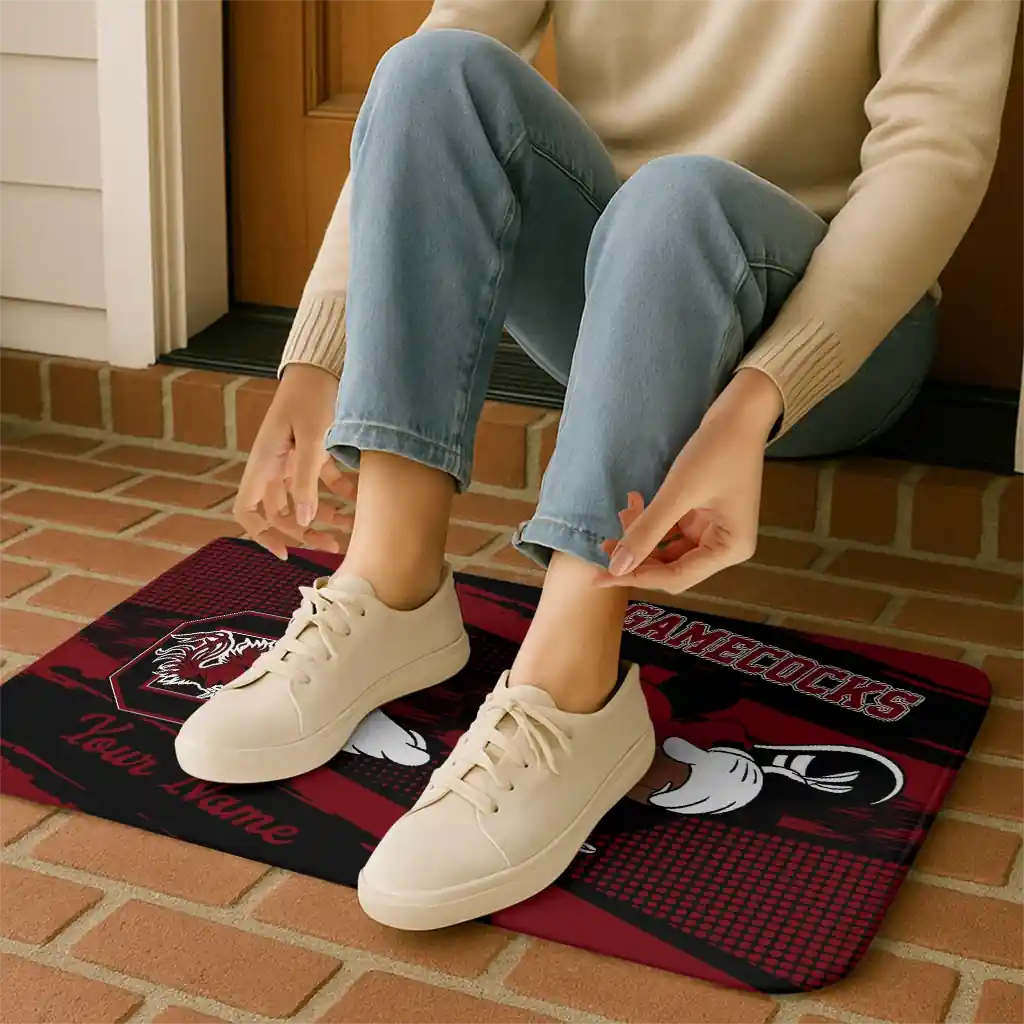 personalized-south-carolina-gamecocks-mickey-quarterback-garnet-black-doormat-top-rated.webp