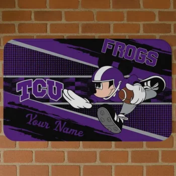 Personalized TCU Horned Frogs Mickey Quarterback Purple Black Doormat