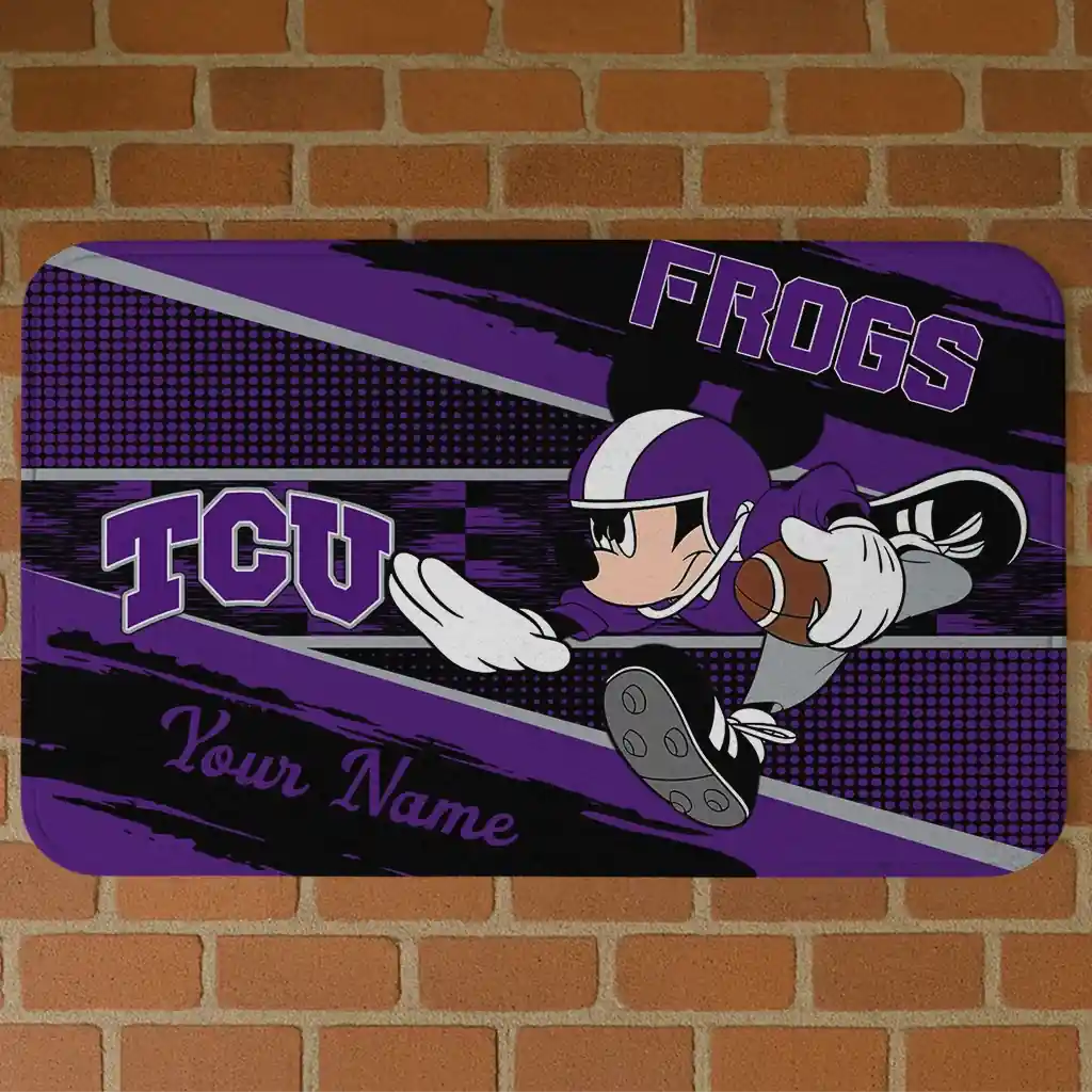 personalized-tcu-horned-frogs-mickey-quarterback-purple-black-doormat-best-selling.webp personalized tcu horned frogs mickey quarterback purple black doormat best selling