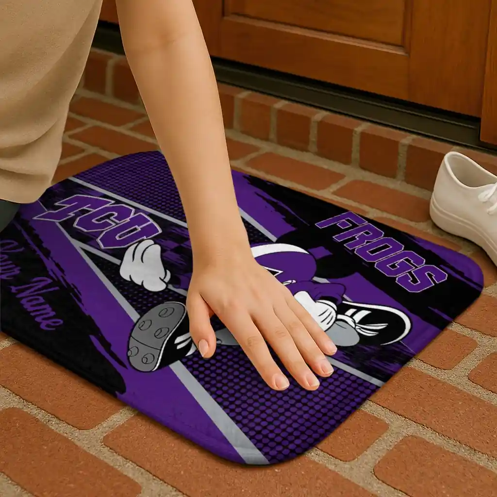 personalized-tcu-horned-frogs-mickey-quarterback-purple-black-doormat-premium-grade.webp
