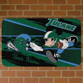 Personalized Tulane Green Wave Mickey Quarterback Green Black Doormat