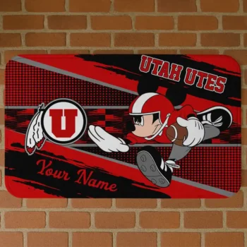 Personalized Utah Utes Mickey Quarterback Red Black Doormat