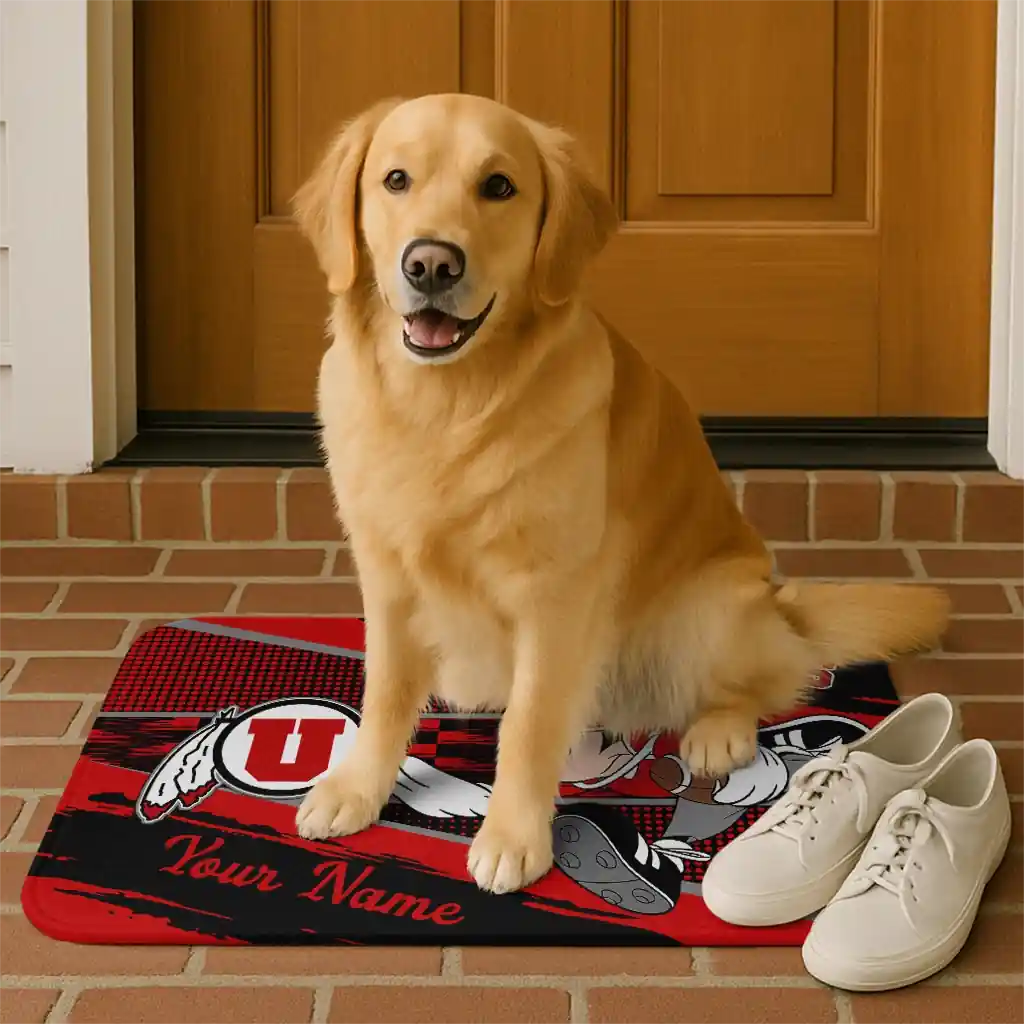 personalized-utah-utes-mickey-quarterback-red-black-doormat-high-quality.webp