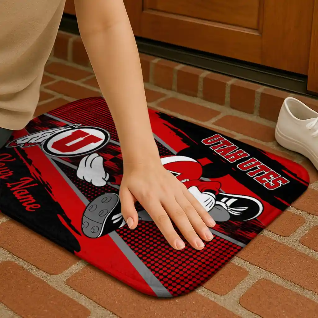 personalized-utah-utes-mickey-quarterback-red-black-doormat-premium-grade.webp