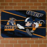 Personalized UTEP Miners Mickey Quarterback Blue Black Doormat