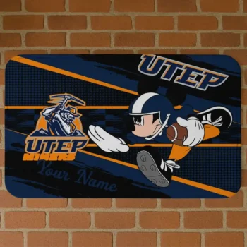 Personalized UTEP Miners Mickey Quarterback Blue Black Doormat