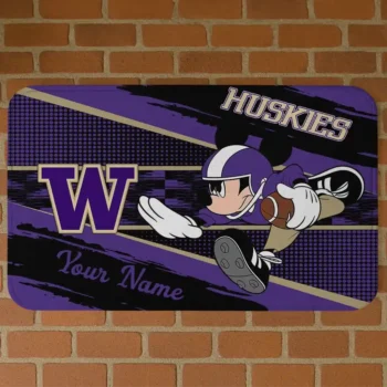 Personalized Washington Huskies Mickey Quarterback Purple Black Doormat