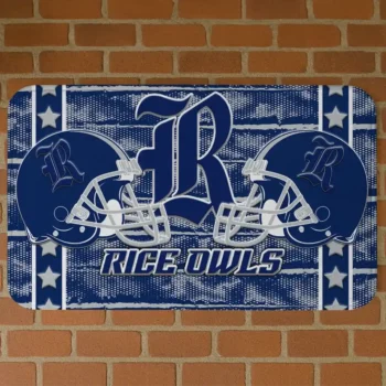 Rice Owls Helmet Illustration Navy Blue Doormat