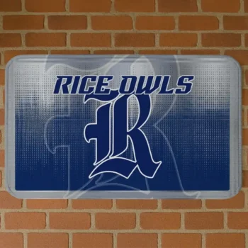 Rice Owls Pixel Blur Navy Blue Doormat