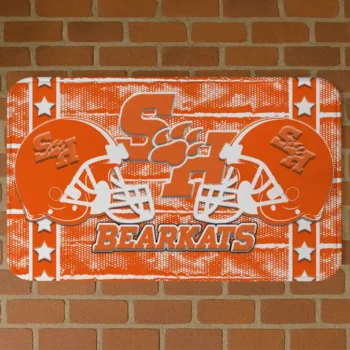 Sam Houston Bearkats Helmet Illustration Orange Doormat