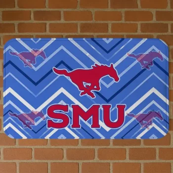 SMU Mustangs Chevron Geometrics Blue Doormat