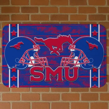 SMU Mustangs Helmet Illustration Blue Doormat