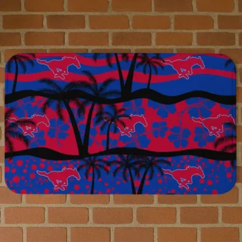 SMU Mustangs Palm Silhouette Blue Black Doormat