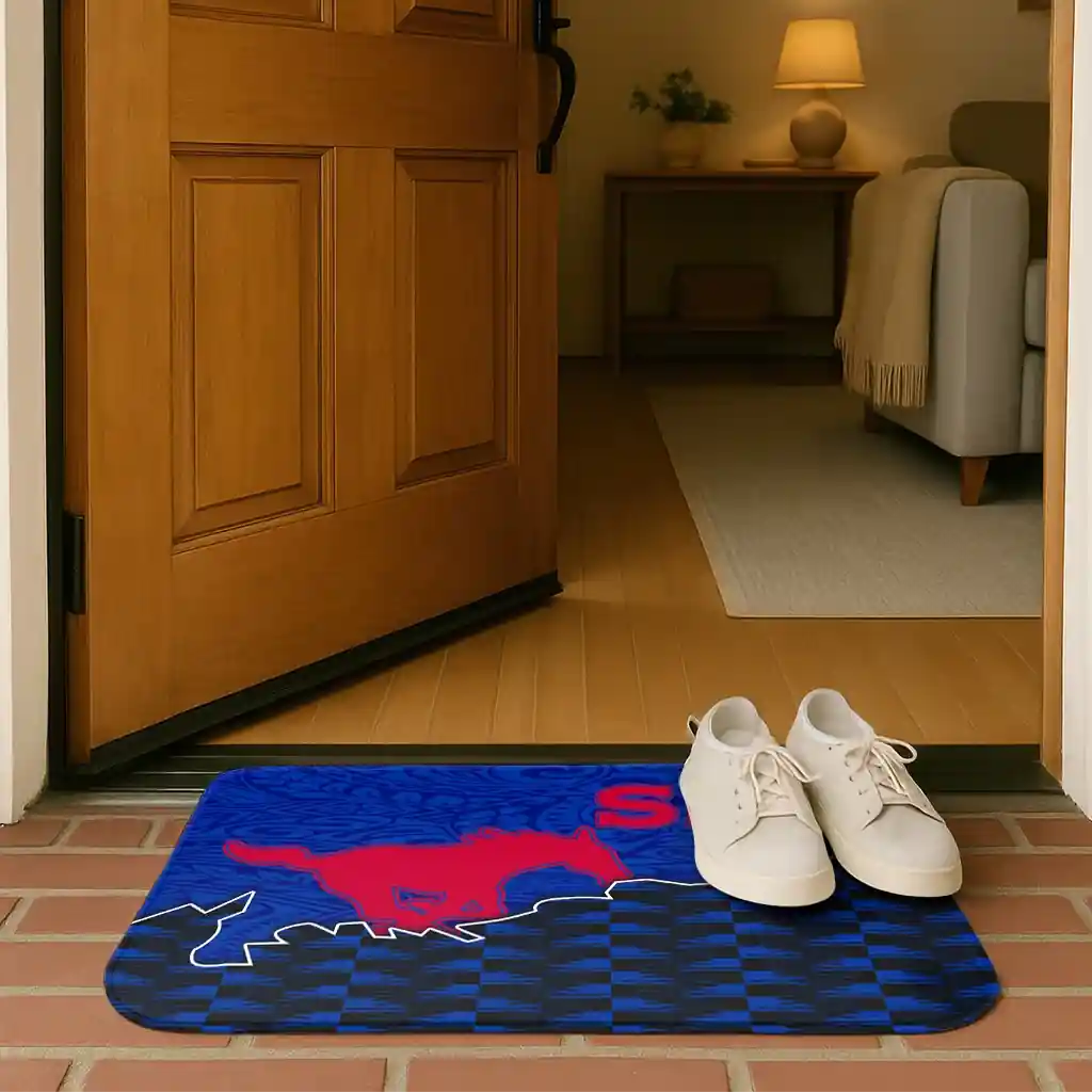 smu-mustangs-tribal-detailing-blue-black-doormat-fashion-forward.webp