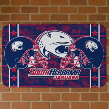 South Alabama Jaguars Helmet Illustration Blue Doormat